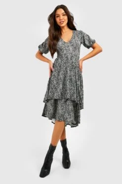 Vestito Midi Con Stampa In Fantasia Cachemire E Volant Sul Fondo 6 Vestito Midi Con Stampa In Fantasia Cachemire E Volant Sul Fondo -Negozio al dettaglio Vestiti gzz24762 black xl 2