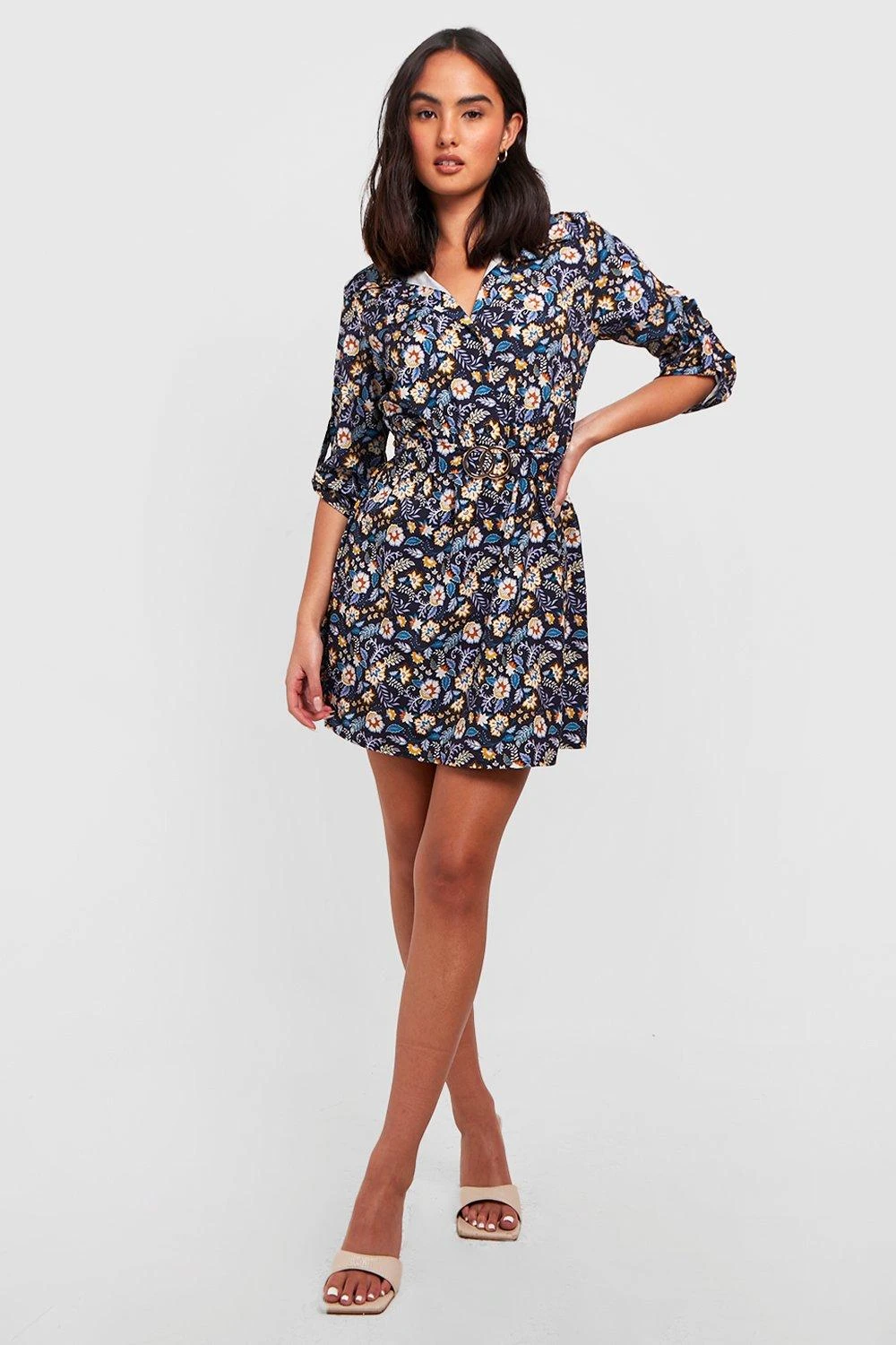 Vestito Camicia Con Stampa A Fiori E Cintura 3 Vestito Camicia Con Stampa A Fiori E Cintura - immagine 3