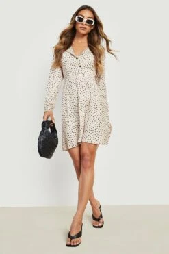 Vestito Skater A Camicia A Pois Con Maniche Lunghe 6 Vestito Skater A Camicia A Pois Con Maniche Lunghe -Negozio al dettaglio Vestiti gzz24776 stone xl 2