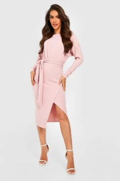 Vestito Midi A Maniche Lunghe Con Scollo A Barchetta