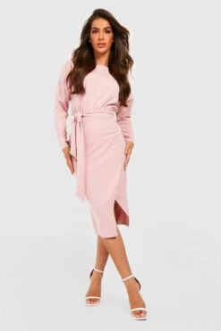 Vestito Midi A Maniche Lunghe Con Scollo A Barchetta -Negozio al dettaglio Vestiti gzz24779 dusty20pink xl 2