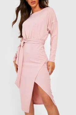 Vestito Midi A Maniche Lunghe Con Scollo A Barchetta -Negozio al dettaglio Vestiti gzz24779 dusty20pink xl 3