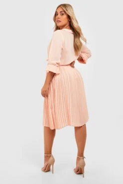 Vestito Midi Plus Size A Pieghe Con Dettagli Arricciati -Negozio al dettaglio Vestiti gzz24782 blush xl 1