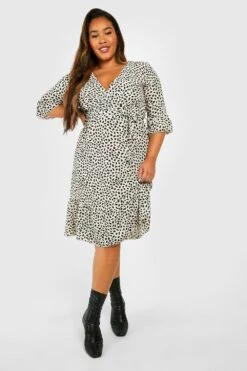 Vestito Scaldacuore Plus Size A Pois Con Fondo Arricciato