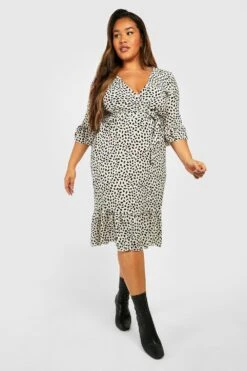 Vestito Scaldacuore Plus Size A Pois Con Fondo Arricciato -Negozio al dettaglio Vestiti gzz24784 ivory xl 2