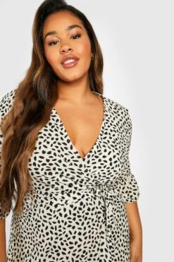 Vestito Scaldacuore Plus Size A Pois Con Fondo Arricciato -Negozio al dettaglio Vestiti gzz24784 ivory xl 3