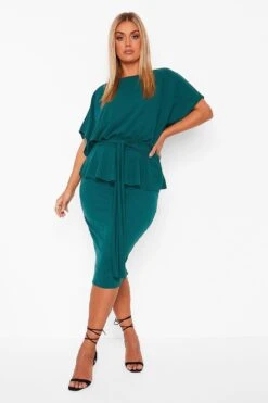 Vestito Plus Size Con Scollo A Barchetta E Volant Sul Fondo -Negozio al dettaglio Vestiti gzz24788 emerald xl 2