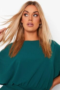 Vestito Plus Size Con Scollo A Barchetta E Volant Sul Fondo -Negozio al dettaglio Vestiti gzz24788 emerald xl 3