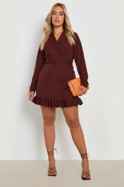 Vestito Blazer Plus Size Con Cintura E Volant -Negozio al dettaglio Vestiti gzz24822 chocolate xl 2