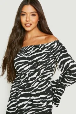 Vestito Grembiule Midi Zebrato Con Scollo Bardot 7 Vestito Grembiule Midi Zebrato Con Scollo Bardot -Negozio al dettaglio Vestiti gzz24938 black xl 3