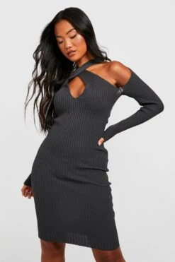 Vestito Midi Petite In Maglia A Maniche Lunghe Con Cut-out -Negozio al dettaglio Vestiti gzz25001 charcoal xl 2