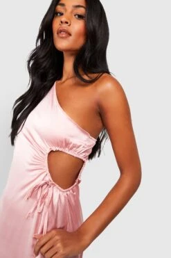 Vestito Maxi Tall Monospalla In Raso Con Ruches 7 Vestito Maxi Tall Monospalla In Raso Con Ruches -Negozio al dettaglio Vestiti gzz25037 rose xl 3