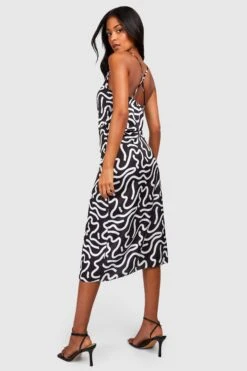 Vestito Pull-on Smanicato Tall In Raso Con Stampa Astratta -Negozio al dettaglio Vestiti gzz25039 black xl 1