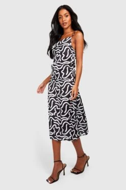 Vestito Pull-on Smanicato Tall In Raso Con Stampa Astratta -Negozio al dettaglio Vestiti gzz25039 black xl 2