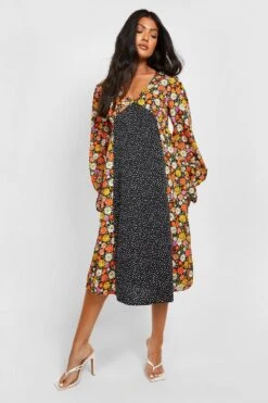 Vestito Midi Premaman Con Stampe Miste E Maniche A Sbuffo 6 Vestito Midi Premaman Con Stampe Miste E Maniche A Sbuffo -Negozio al dettaglio Vestiti gzz25060 multi xl 2