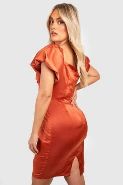 Vestito Midi Plus Size Da Cerimonia Con Scollo Bardot E Maniche A Sbuffo -Negozio al dettaglio Vestiti gzz25123 copper xl 1