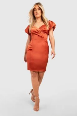 Vestito Midi Plus Size Da Cerimonia Con Scollo Bardot E Maniche A Sbuffo -Negozio al dettaglio Vestiti gzz25123 copper xl 2