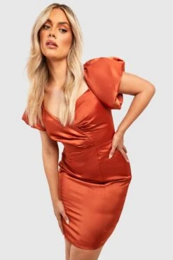 Vestito Midi Plus Size Da Cerimonia Con Scollo Bardot E Maniche A Sbuffo -Negozio al dettaglio Vestiti gzz25123 copper xl 3