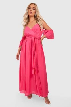Vestito Maxi Plus Size Da Cerimonia In Chiffon Con Spalle Scoperte
