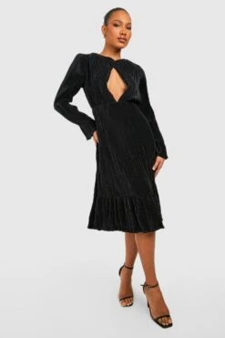 Vestito Midi Plissettato Con Intaglio Sullo Scollo E Fondo Sceso -Negozio al dettaglio Vestiti gzz25185 black xl 2