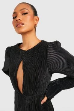 Vestito Midi Plissettato Con Intaglio Sullo Scollo E Fondo Sceso -Negozio al dettaglio Vestiti gzz25185 black xl 3