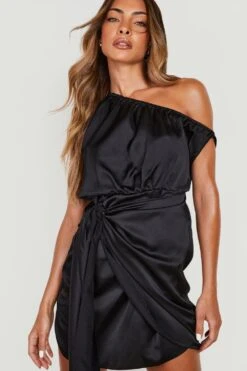 Vestito In Raso Asimmetrico Con Laccetti Frontali -Negozio al dettaglio Vestiti gzz25190 black xl 3