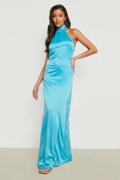 Vestito Maxi Allacciato Al Collo In Raso