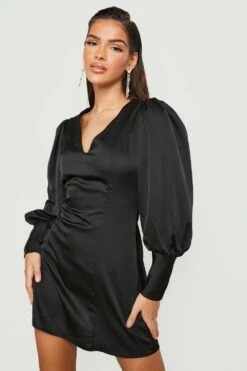 Vestito A Trapezio In Raso Con Maniche Ampie -Negozio al dettaglio Vestiti gzz25255 black xl 2