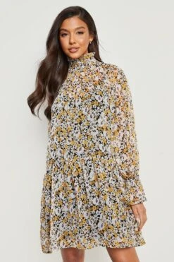 Vestito A Fiori Con Collo Alto E Maniche Lunghe -Negozio al dettaglio Vestiti gzz25257 black xl 2