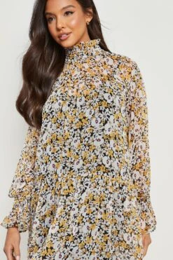 Vestito A Fiori Con Collo Alto E Maniche Lunghe -Negozio al dettaglio Vestiti gzz25257 black xl 3