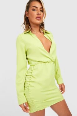 Vestito Camicia In Tessuto Con Ruches