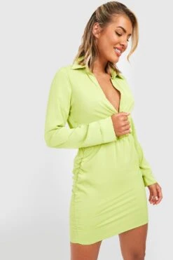 Vestito Camicia In Tessuto Con Ruches -Negozio al dettaglio Vestiti gzz25286 green xl 2