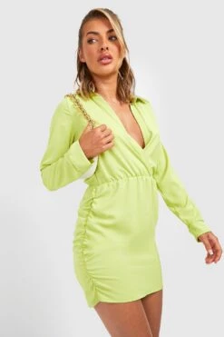 Vestito Camicia In Tessuto Con Ruches -Negozio al dettaglio Vestiti gzz25286 green xl 3