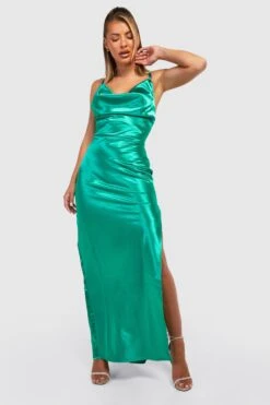 Vestito Maxi In Raso Con Spalline E Scollo A Cappuccio Sul Retro -Negozio al dettaglio Vestiti gzz25390 green xl 2