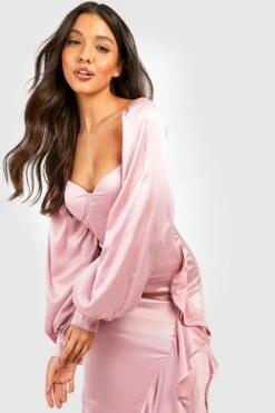 Vestito Maxi In Raso Con Dettagli Stile Corsetto E Arricciature -Negozio al dettaglio Vestiti gzz25392 rose xl 3