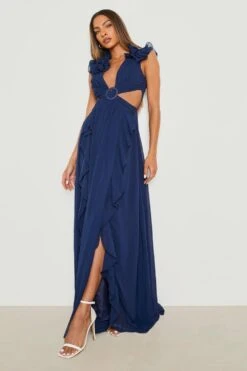 Vestito Maxi Con Volant Sulle Spalle