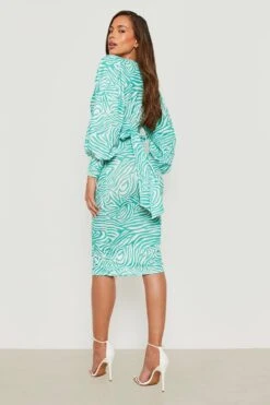 Vestito Midi Zebrato Con Scollo Profondo E Laccetti In Vita -Negozio al dettaglio Vestiti gzz25396 green xl 1