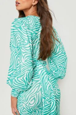 Vestito Midi Zebrato Con Scollo Profondo E Laccetti In Vita -Negozio al dettaglio Vestiti gzz25396 green xl 3