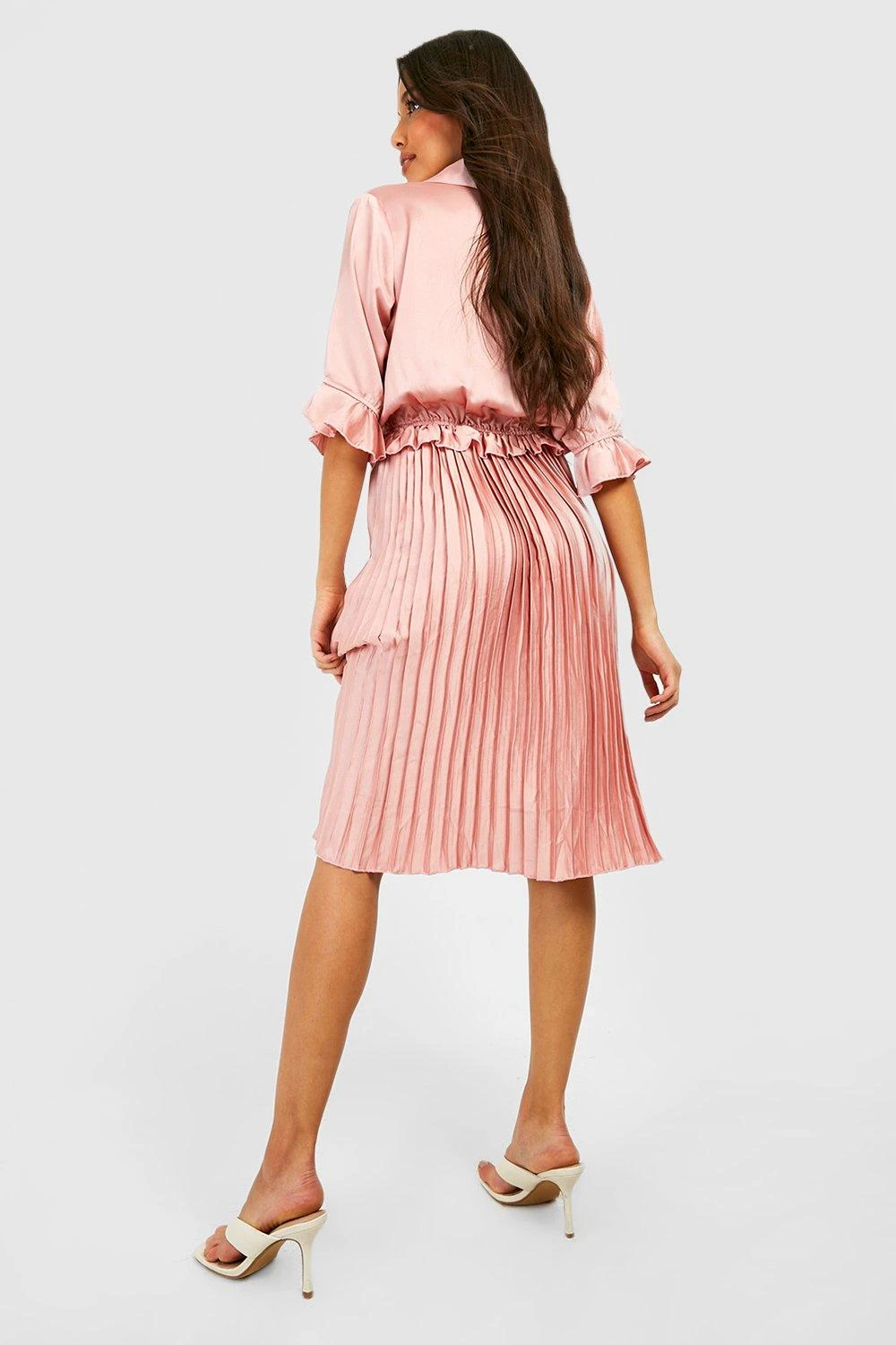 Vestito Skater Midi In Raso A Pieghe 2 Vestito Skater Midi In Raso A Pieghe - immagine 2