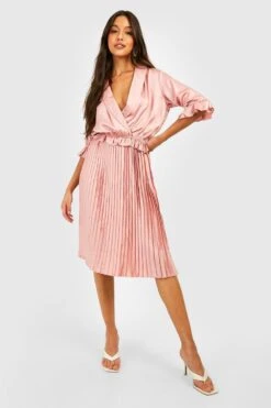 Vestito Skater Midi In Raso A Pieghe 6 Vestito Skater Midi In Raso A Pieghe -Negozio al dettaglio Vestiti gzz25402 rose xl 2