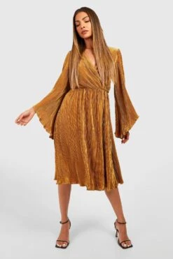 Vestito Scaldacuore Midi Plissettato Con Maniche Svasate -Negozio al dettaglio Vestiti gzz25417 chartreuse xl 2