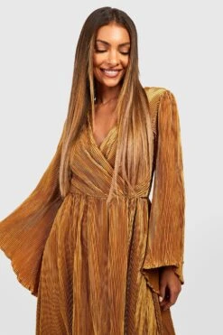 Vestito Scaldacuore Midi Plissettato Con Maniche Svasate -Negozio al dettaglio Vestiti gzz25417 chartreuse xl 3