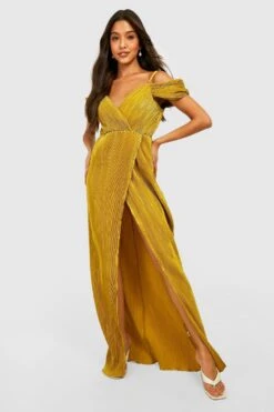 Vestito Scaldacuore Maxi Plissettato Con Spalle Scoperte -Negozio al dettaglio Vestiti gzz25420 olive xl 2