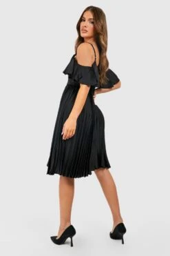 Vestito Midi In Raso Con Arricciature E Spalle Scoperte -Negozio al dettaglio Vestiti gzz25442 black xl 1