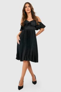 Vestito Midi In Raso Con Arricciature E Spalle Scoperte -Negozio al dettaglio Vestiti gzz25442 black xl 2