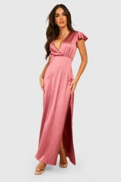 Vestito Maxi In Raso Con Scollo Profondo E Volant