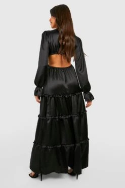 Vestito Maxi In Raso Con Dettagli Arricciati E Scollo Profondo 5 Vestito Maxi In Raso Con Dettagli Arricciati E Scollo Profondo -Negozio al dettaglio Vestiti gzz25451 black xl 1