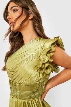 Vestito Maxi A Pieghe Con Spalle Arricciate -Negozio al dettaglio Vestiti gzz25452 olive xl 3