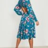 Vestito Midi A Fiori Con Scollo Profondo E Arricciature