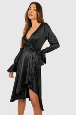 Vestito Scaldacuore Midi In Raso Con Polsini Svasati 6 Vestito Scaldacuore Midi In Raso Con Polsini Svasati -Negozio al dettaglio Vestiti gzz25460 black xl 2
